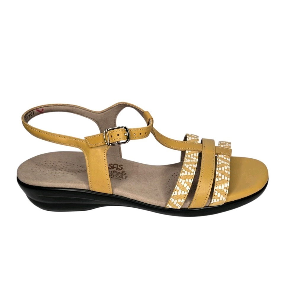 SAS Capri Tripad Comfort T-Strap Leather Sandals Mustard Yellow 11.5W New No Box